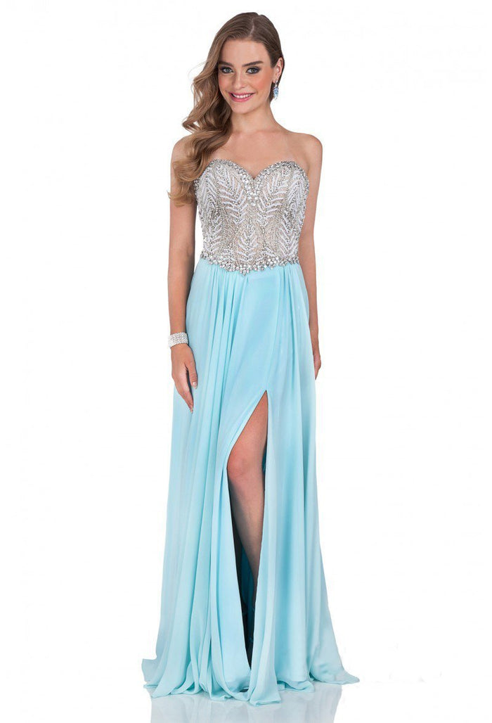 Terani Couture - 1611P0207A Fully Jeweled Bodice Evening Dress Special Occasion Dress 00 / Aqua