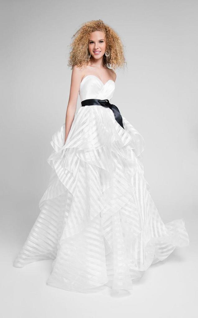 black white striped wedding dress Terani Couture 1711P2246 - Long Ballgown Beatrice Black and White crinkled to add huge spring-break Style:Light Up Dress + Cape + Accessories