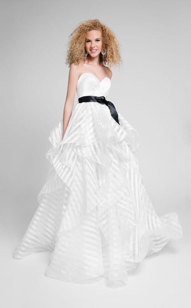 Terani Couture - 1711P2246 Sheer Striped Sweetheart Ballgown  - 1 pc Black White In Size 0 Available CCSALE 0 / Black White