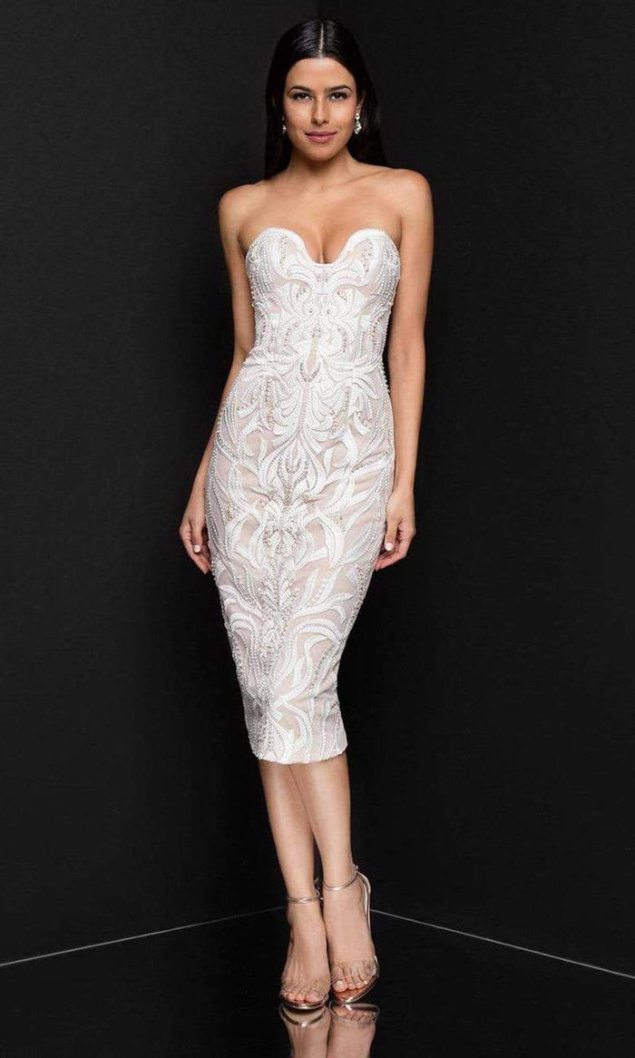 Terani Couture - 1811C6027 Strapless Embellished Fitted Dress Special Occasion Dress 0 / Ivory/Nude