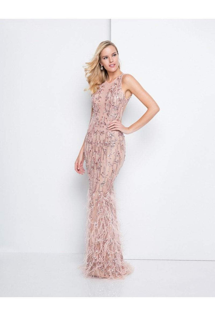 Terani Couture - 1811GL6454 Embellished Illusion Jewel Sheath Dress Special Occasion Dress 00 / Blush Nude