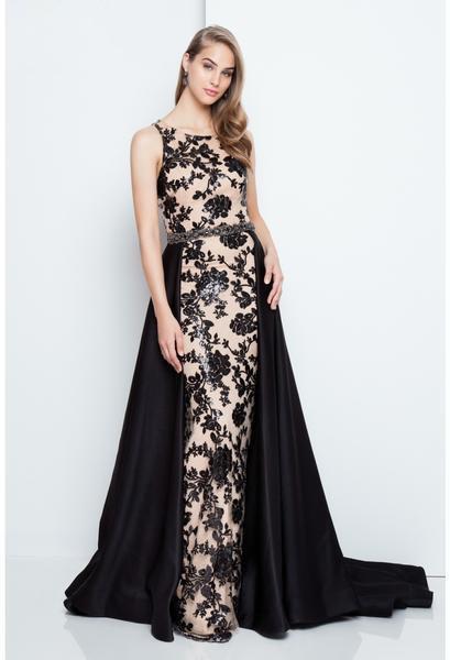 Terani Couture - 1812P5387 Two Tone Embroidered Dress With Overskirt Special Occasion Dress 0 / Black Nude