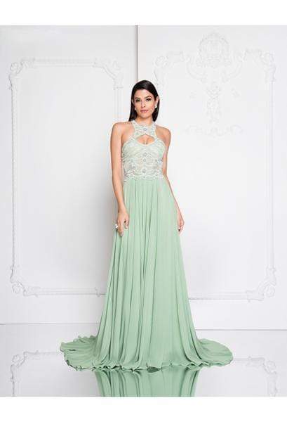 Terani Couture - 1812P5393 Embellished Halter Chiffon A-line Dress Special Occasion Dress 0 / Moss Green