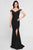Terani Couture - 1813B5185 Sculpted Off Shoulder High Slit Sheath Gown Special Occasion Dress 00 / Black