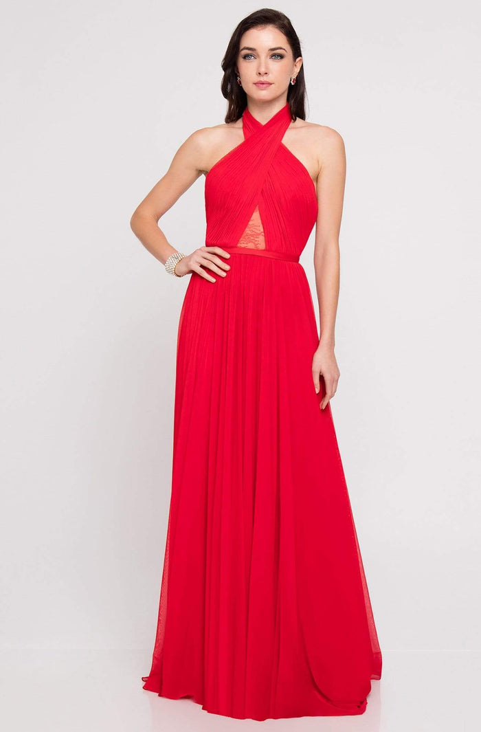 Terani Couture - 1813B5193 Crisscross High Halter Illusion Cutout Gown Special Occasion Dress 00 / Red