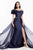Terani Couture - 1821E7100 Dramatic Off Shoulder Sheer Overskirt Gown Special Occasion Dress 0 / Navy