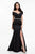 Terani Couture - 1821M7561 Surplice Off Shoulder Floral Embossed Gown Evening Dresses 0 / Navy