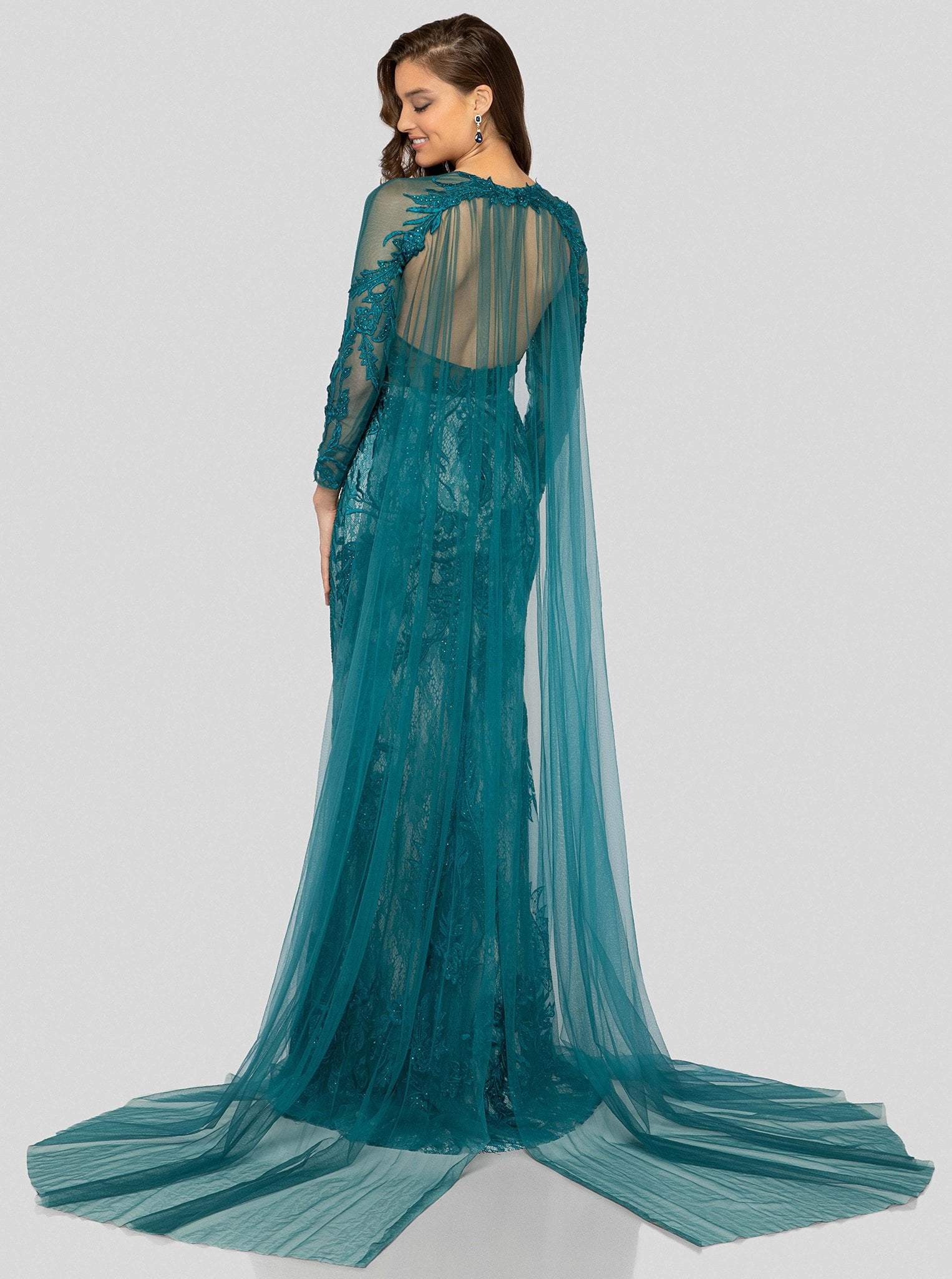 Terani Couture - 1911GL9468 Leafy Embroidered Sheath Evening Dress ...