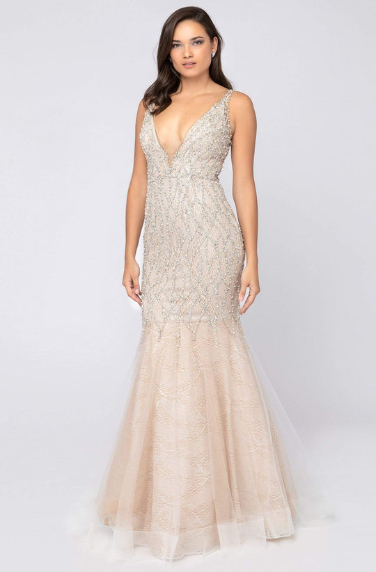 Terani Couture - 1911P8352 Beaded Deep V-neck Mermaid Dress