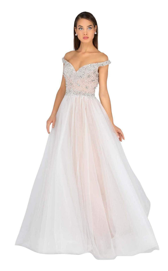 Terani Couture - 1911P8543 Bead Embellished Off-Shoulder Dress Prom Dresses 0 / Blush Nude