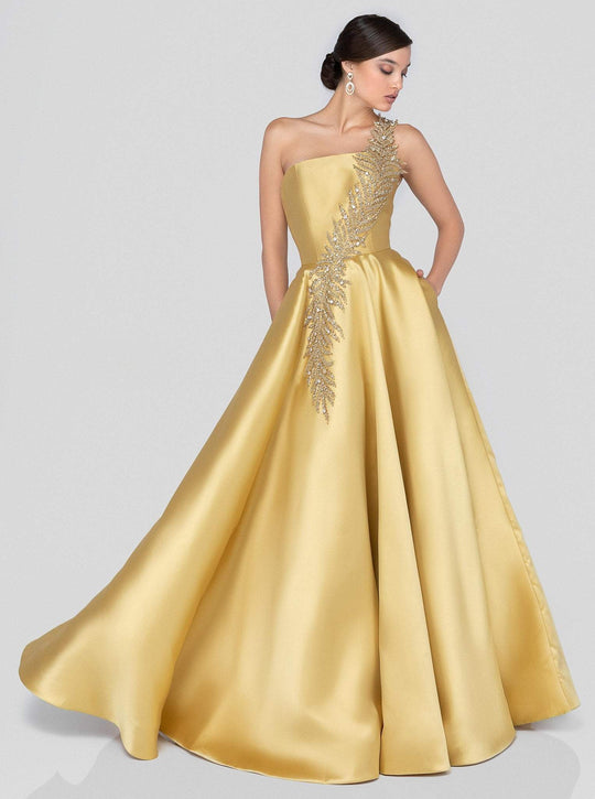 Terani Couture - 1912E9202 One Shoulder Dazzling Fern Accent Gown