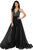 Terani Couture - 1912P8208 Beaded Plunge Sheer Overskirt Jumpsuit Prom Dresses 0 / Black