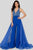 Terani Couture - 1912P8208 Beaded Plunge Sheer Overskirt Jumpsuit Prom Dresses 0 / Royal