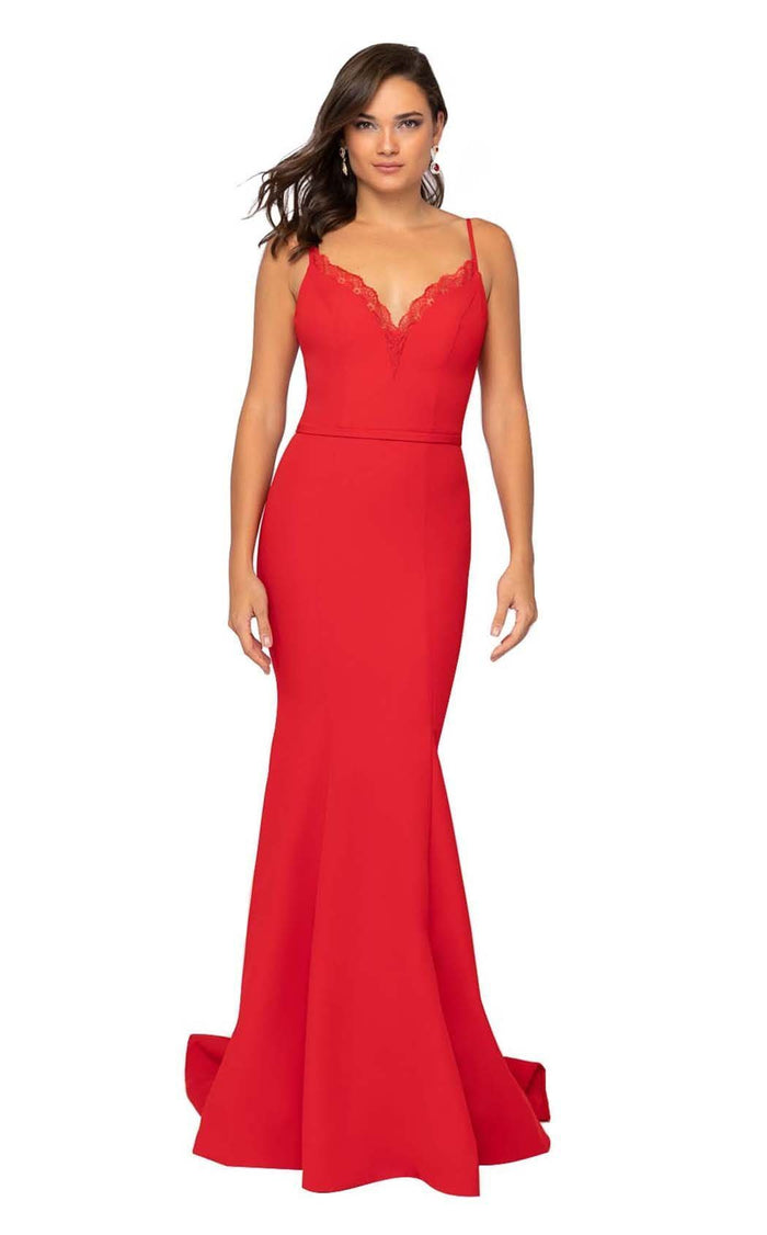 Terani Couture 1912P8219 - Long Mermaid Dress - Lace Neckline, Fitted, Sleeveless, Spaghetti Straps. Thin Waistband, Floor Length, Open V Back, Back Zipper Closure, Sweep Train Couture Candy Terani Couture 1912P8219 - Long Mermaid Dress - Lace Neckline, Fitted, Sleeveless, Spaghetti Straps. Thin Waistband, Floor Length, Open V Back, Back Zipper Closure, Sweep Train Couture Candy