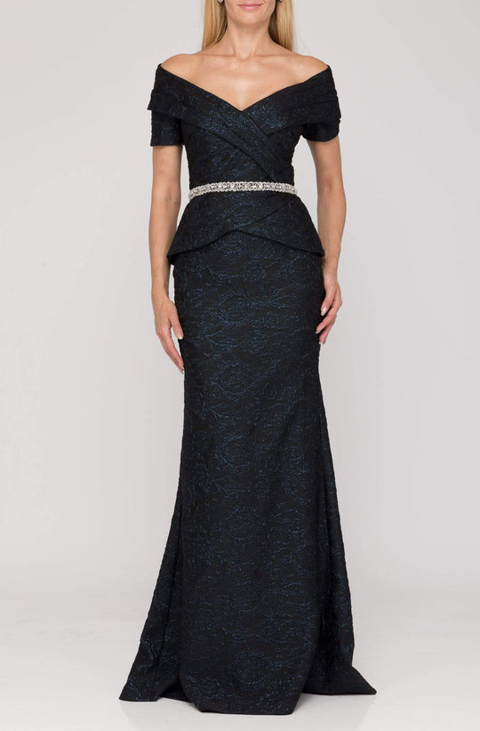Terani Couture - 1921M0727 Off-Shoulder V-Neck Mother of the Groom Sheath Gown