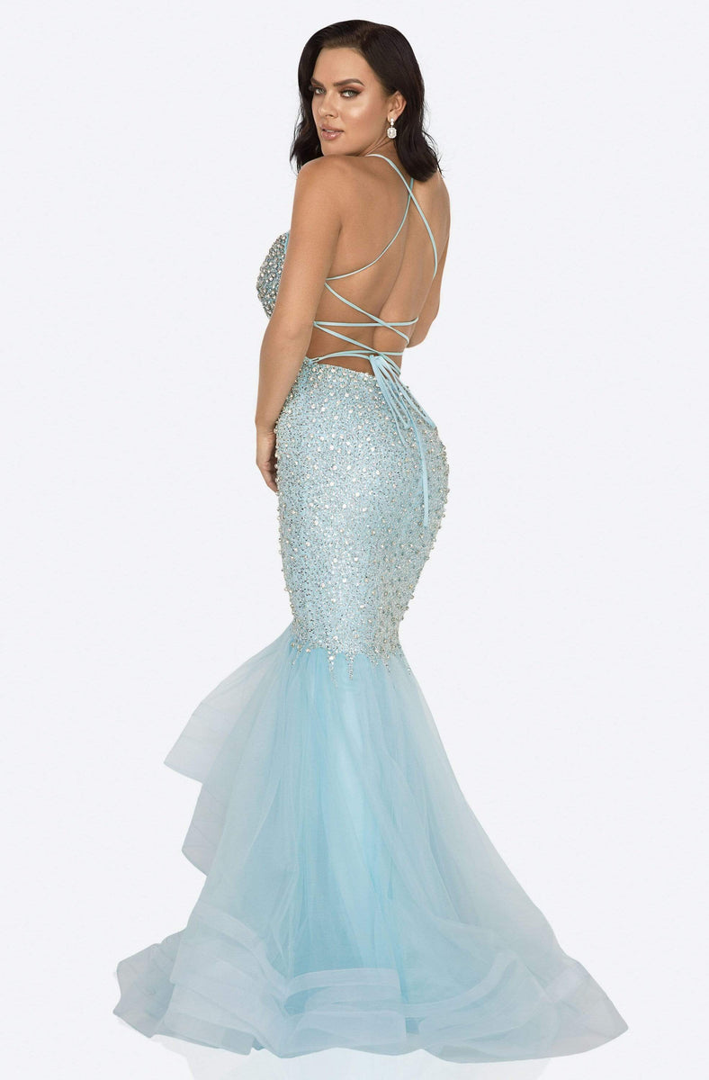Terani Couture - 1611P1377A Bedazzled Halter A-line Dress