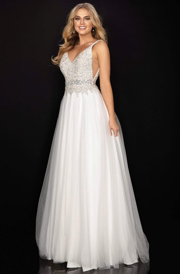 Terani Couture - 2011P1178 Beaded Bodice V-Neck A-Line Gown Prom Dresses 00 / Ivory
