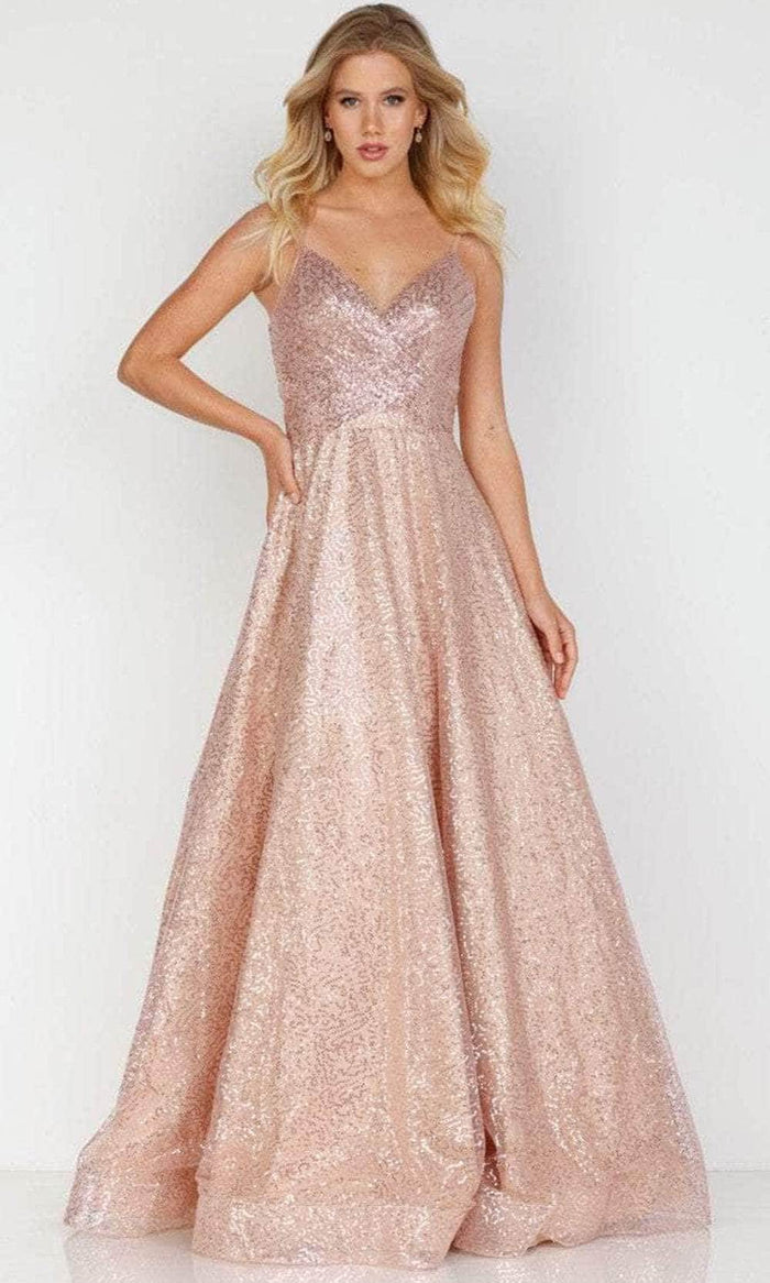 Terani Couture 2011P1477 - V-Neck Swirl Sequin Prom Ballgown Prom Dresses 00 / Blush Rose