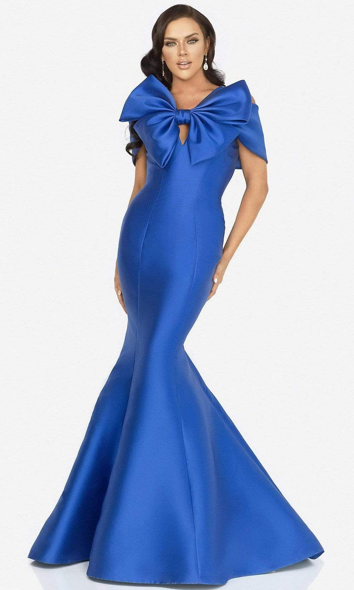 Terani Couture - 2012E2279 Bow Accented Mermaid Dress With Train Evening Dresses 0 / Royal