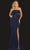 Terani Couture - 2021E2818 Strapless Ribbon Accent Slit Sheath Gown Evening Dresses 00 / Navy