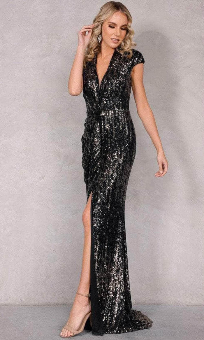 Terani Couture 2021E2860 - Cap Sleeve Sequin Evening Dress Pageant Dresses 0 / Black Gold