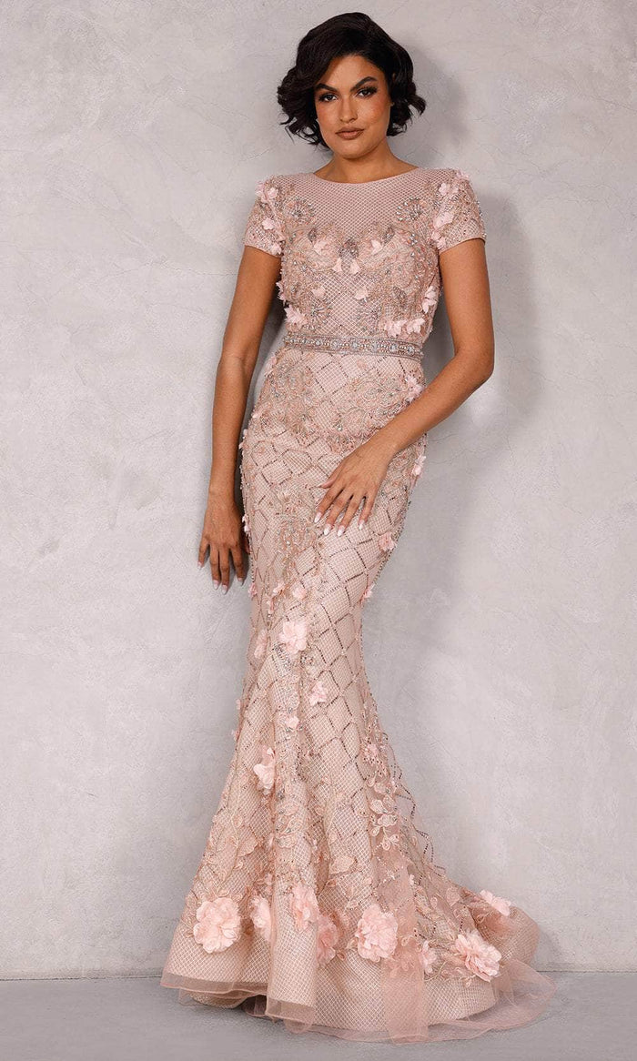 Terani Couture 2021GL3132 - Short Sleeve Beaded Evening Gown Special Occasion Dress 00 / Blush