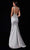 Terani Couture - 2111E4751 Cap Sleeve Floral Lace High Slit Gown In Silver and Gray