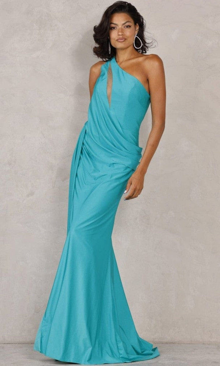Terani Couture - 2111P4031 Draped Cutout Gown Special Occasion Dress 00 / Emerald