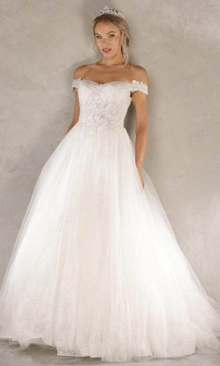 Terani Couture - 2215P0034 Off Shoulder Applique Bridal Gown Bridal Dresses 00 / Ivory