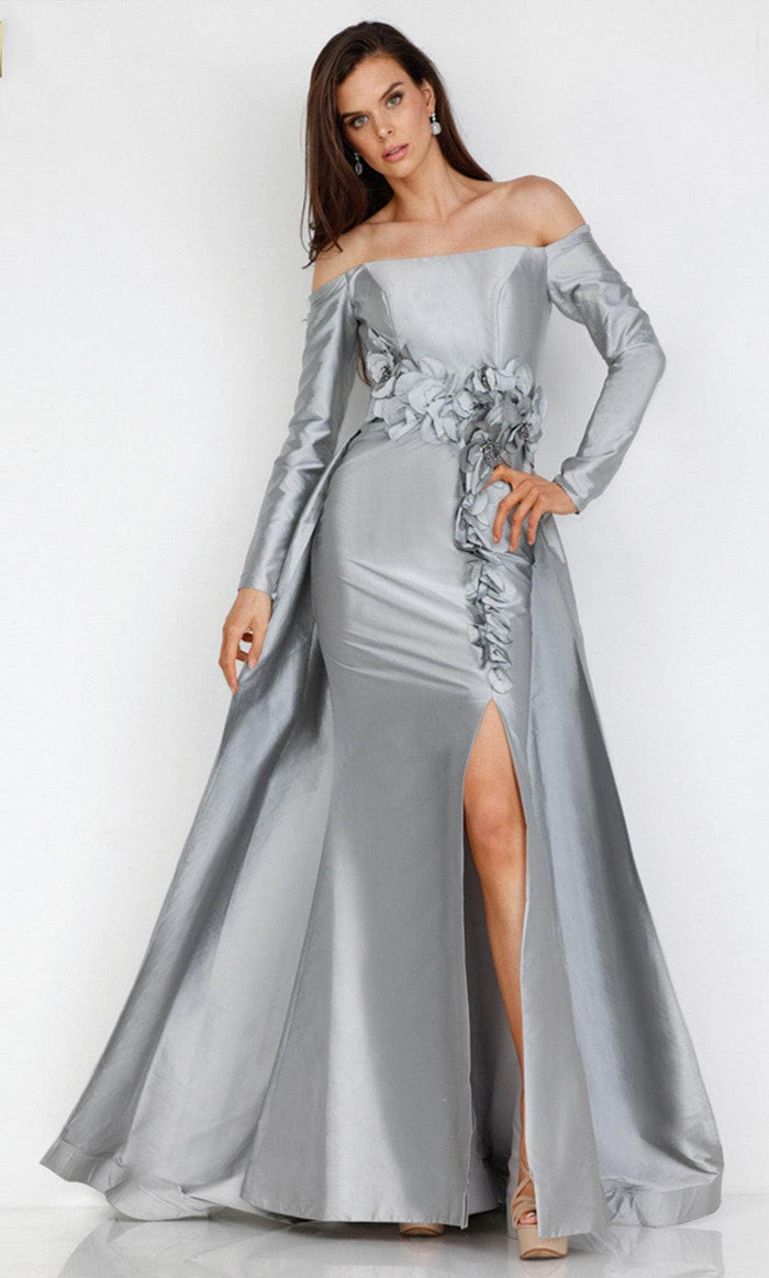 Terani Couture 231E0280 - Off-Shoulder Long Sleeve Evening Gown Special Occasion Dress 0 / Platinum