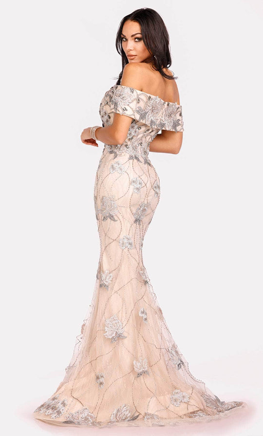 Terani Couture 231GL0416 - Notch Neckline Floral Mermaid Gown