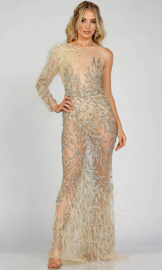 Terani Couture 231GL0439 - Feathered Illusion Evening Gown