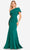 Terani Couture 231M0473 - Pleated Asymmetrical Neckline Mermaid Long Gown Special Occasion Dress 00 / Emerald
