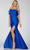 Terani Couture 231P0067 - Feather Detailed Strapless Prom Gown Special Occasion Dress 00 / Royal Blue
