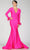 Terani Couture 231P0074 - Long Sleeve Feathered Detailed Evening Gown Special Occasion Dress 00 / Fuchsia