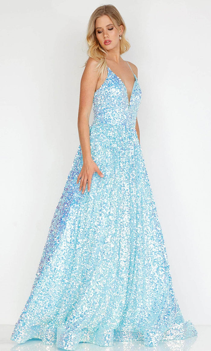 Terani Couture 231P0084 - Sleeveless Sequin Evening Gown Special Occasion Dress 00 / Aqua