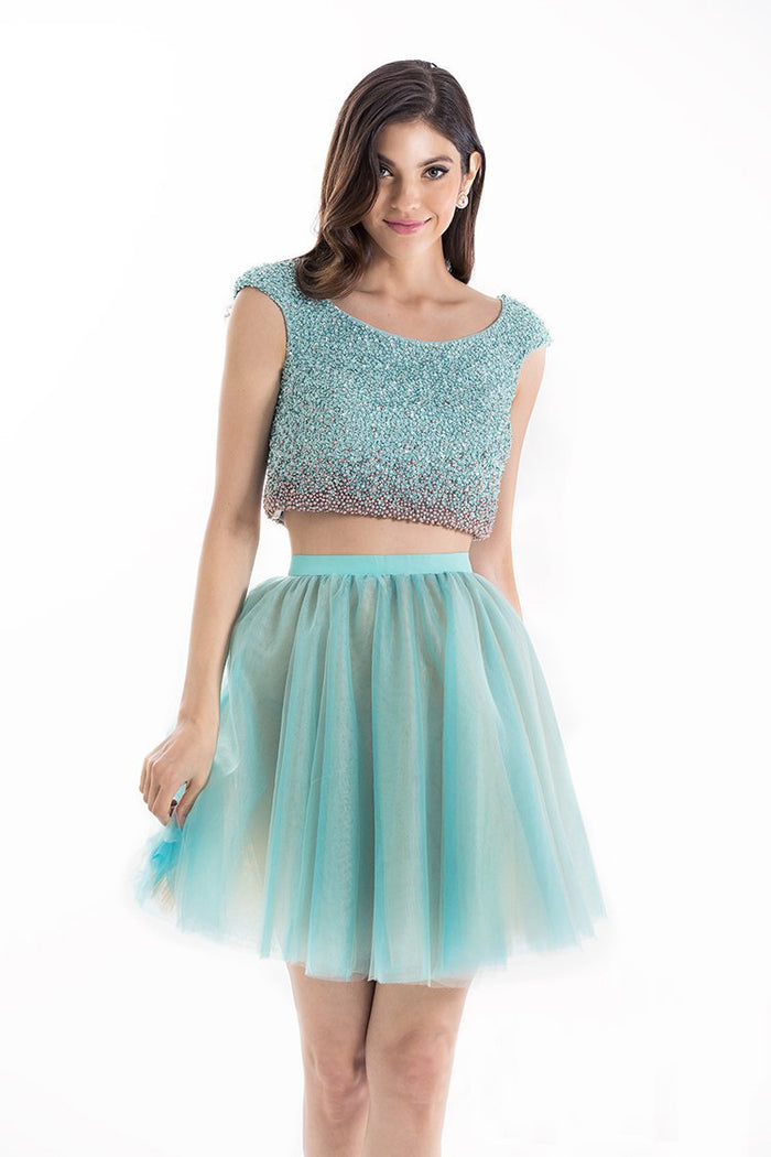 Terani Couture - Charming Beaded Two-piece Scoop Neck Short A-line Dress 1521H0100A Special Occasion Dress 00 / Mint