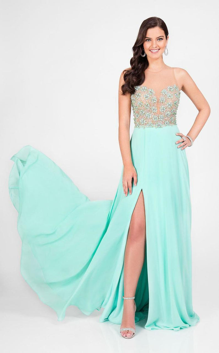 Terani Couture - Illusion Sweetheart Chiffon Gown 1712P2512 Special Occasion Dress 00 / Mint