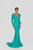 Terani Couture - Long Sleeve Open Back Satin Mermaid Gown 1912P8281 CCSALE 10 / Emerald