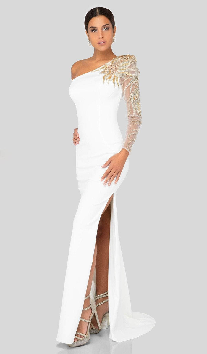 Terani Couture - Long Sleeve Sheath Evening Gown 1911E9094 - 1 pc Ivory In Size 6 Available CCSALE 6 / Ivory