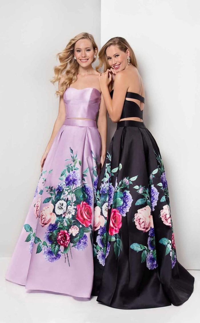 Terani Couture - Two-Piece Floral Pleated A-Line Gown 1711P2703 Special Occasion Dress 00 / Black Multi