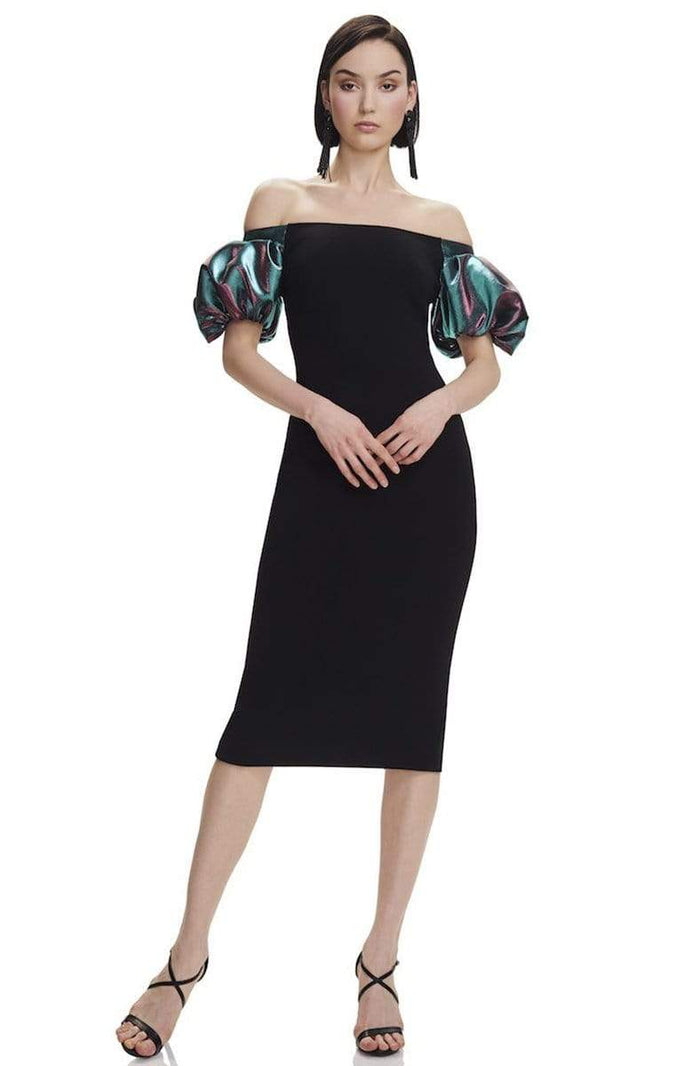 Theia - 883857 Puffed Off-Shoulder Cocktail Dress Party Dresses 00 / Teal Black Multi