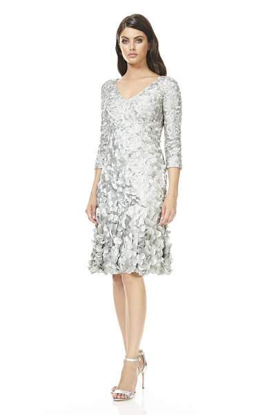 Theia - Quarter Sleeve Petal Ornate A-Line Cocktail Dress 883099 - 1 pc Mist In Size 6 Available CCSALE 6 / Mist