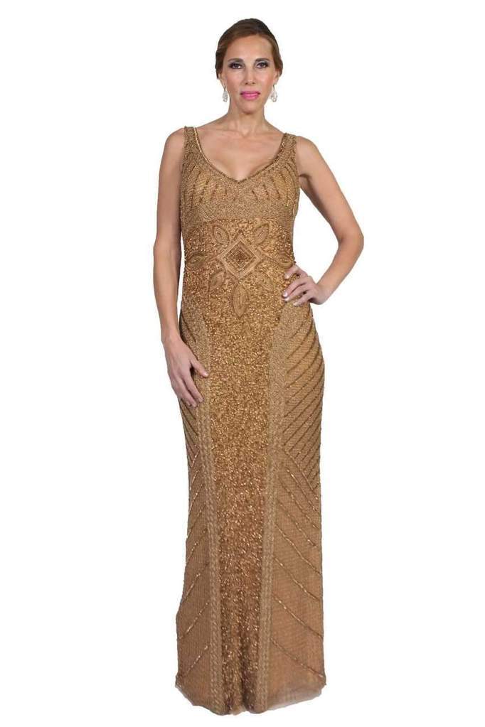 Theia Shining Gilded Mesh Long Dress 881772 - 1 Pc. Gold in size 8 Available CCSALE 8 / Gold