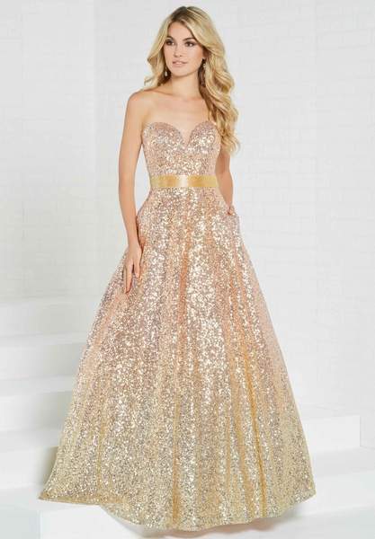 Tiffany Designs - 16264 Strapless Sweetheart Allover Sequined Ombre Ballgown - 1 pc Burgundy/Rose Gold in Size 6 Available CCSALE 0 / Rose Gold/Gold