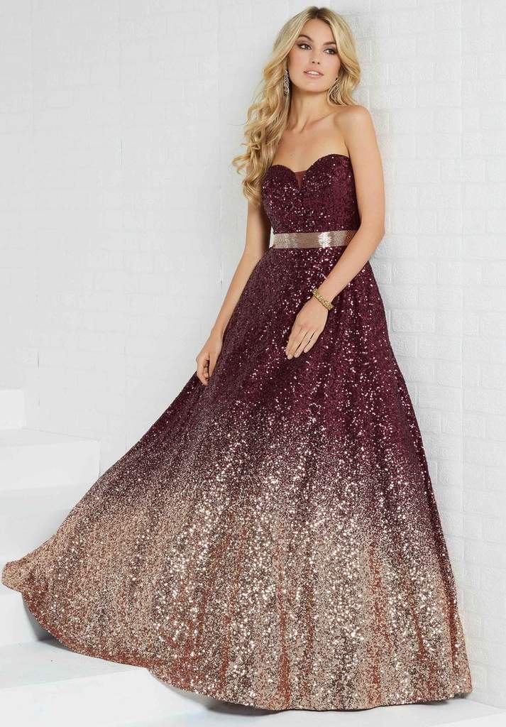 Tiffany Designs Ombre Glitter Long Dress Plunging V-Neck Prom