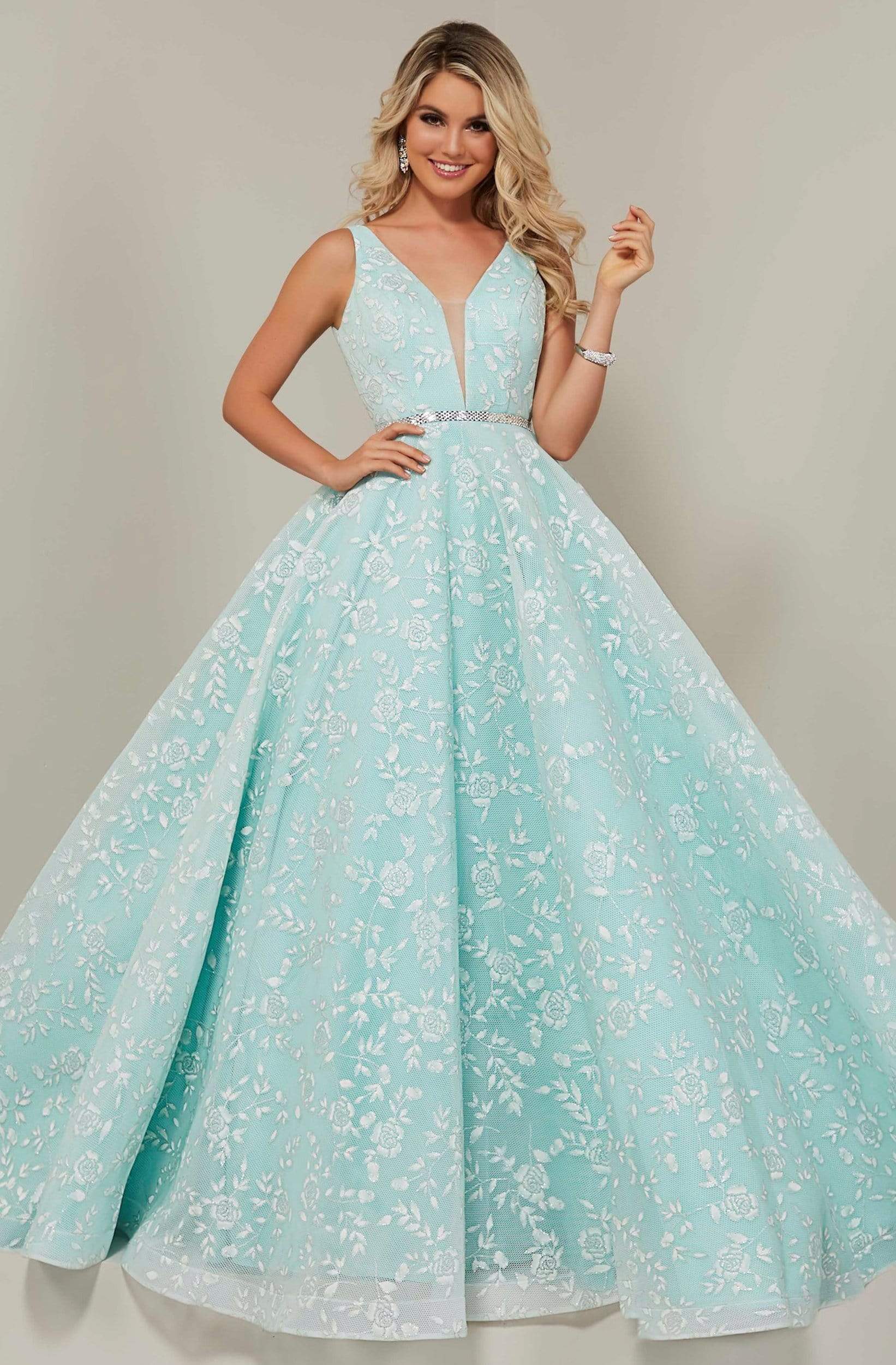 Tiffany Designs - 16325 Floral Plunging V-Neck Ballgown – Couture Candy
