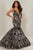 Tiffany Designs - 16361 Sequined Motif Plunging Trumpet Gown Special Occasion Dress 0 / Black/Gold