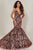 Tiffany Designs - 16361 Sequined Motif Plunging Trumpet Gown Special Occasion Dress 0 / Wine/Gold