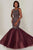 Tiffany Designs - 16370 Beaded Cutout Back Glitter Mermaid Gown Special Occasion Dress 0 / Mahogany/Nude